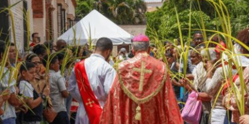 Cientos de personas se reúnen en la catedral de Nuestra Señora de la Encarnación en Domingo de Ramos